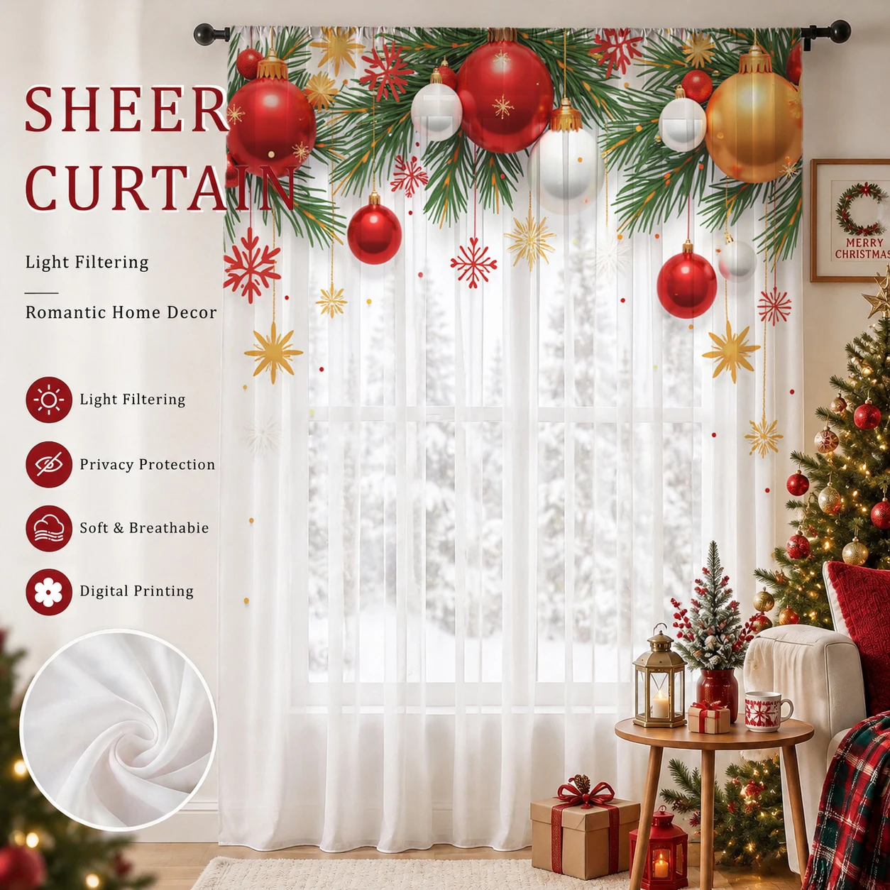 Home Office Youtube - Tenda Trasparente Sfumata per Natale, Voile
