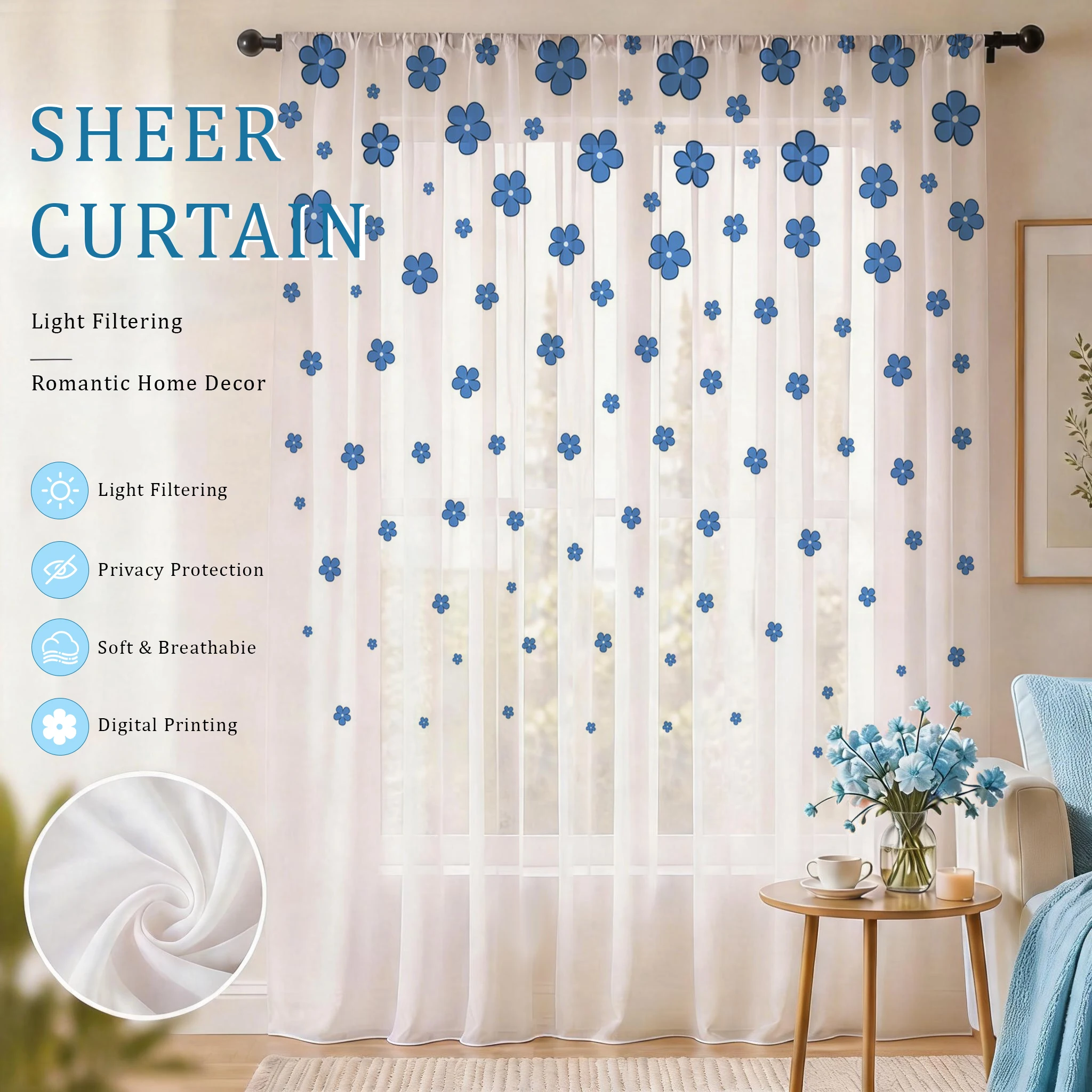 Home Office Youtube - Tenda velata moderna sfumata azzurra, voile