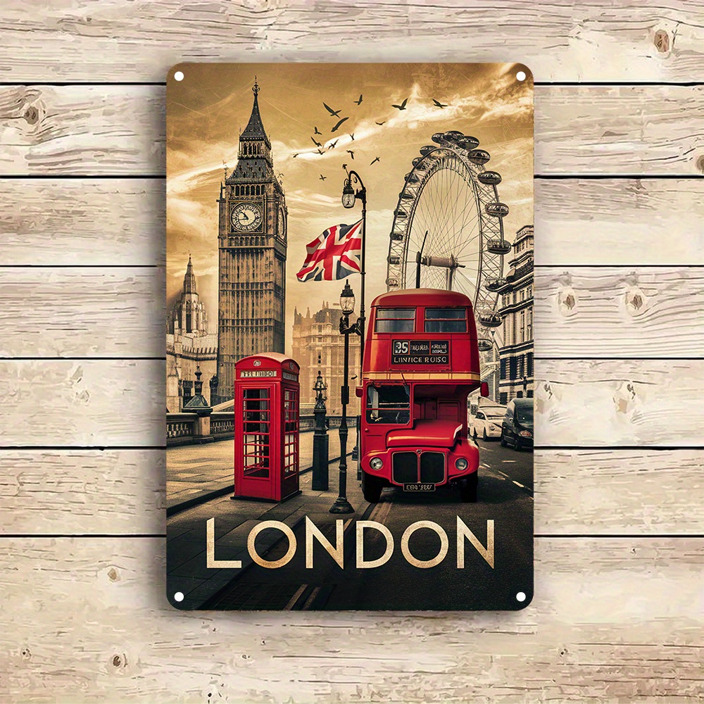 Home Office London - Insegna da parete vintage in alluminio