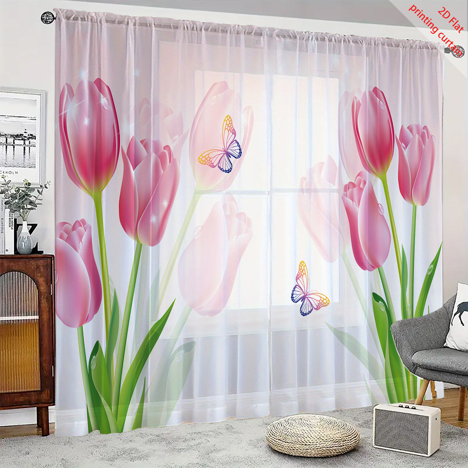 Home Office Youtube - Tenda in garza trasparente con stampa