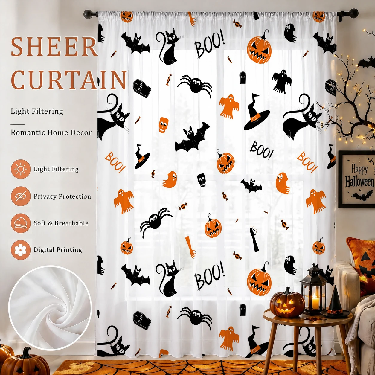 Home Office Youtube - Tenda Trasparente per Halloween, Voile di