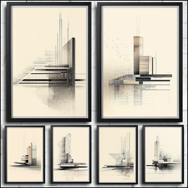 Home Office Architecture - Poster Vintage Minimalista con Disegno Architettonico,