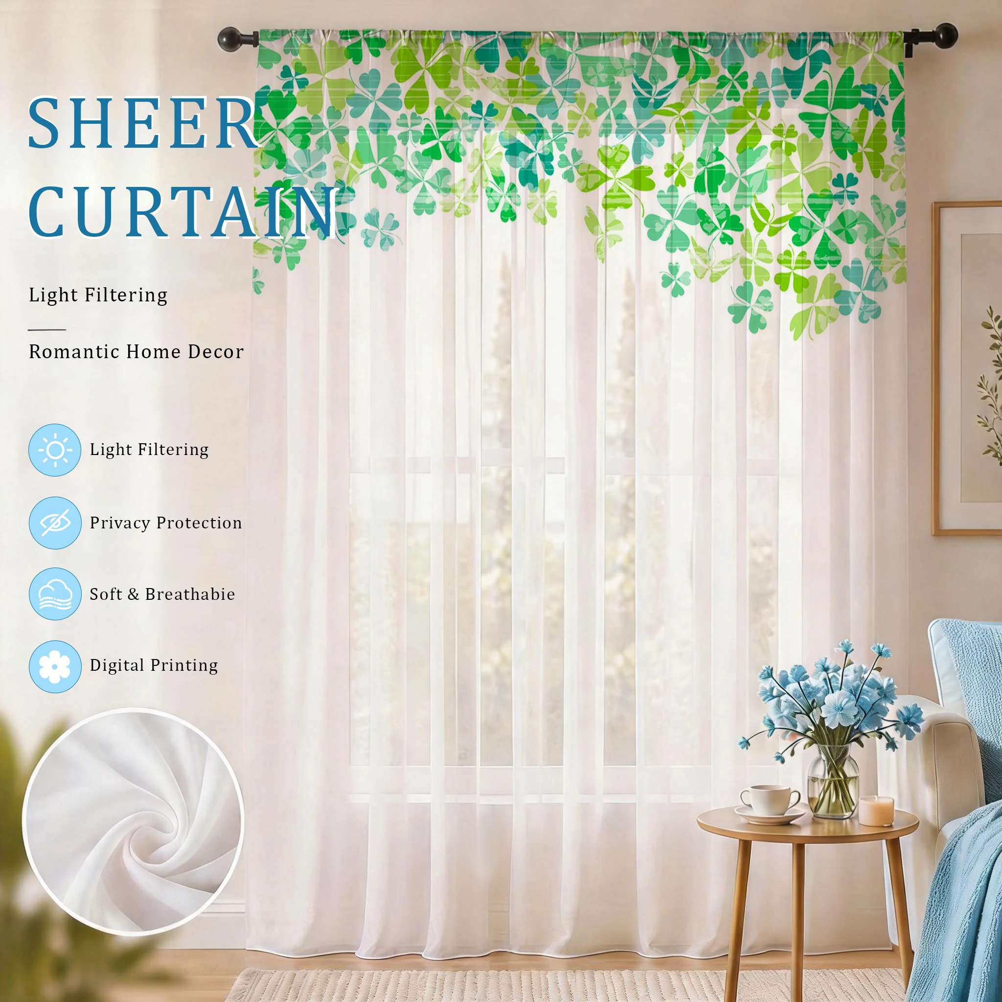 Home Office Youtube - Tenda velata moderna sfumata azzurra, voile