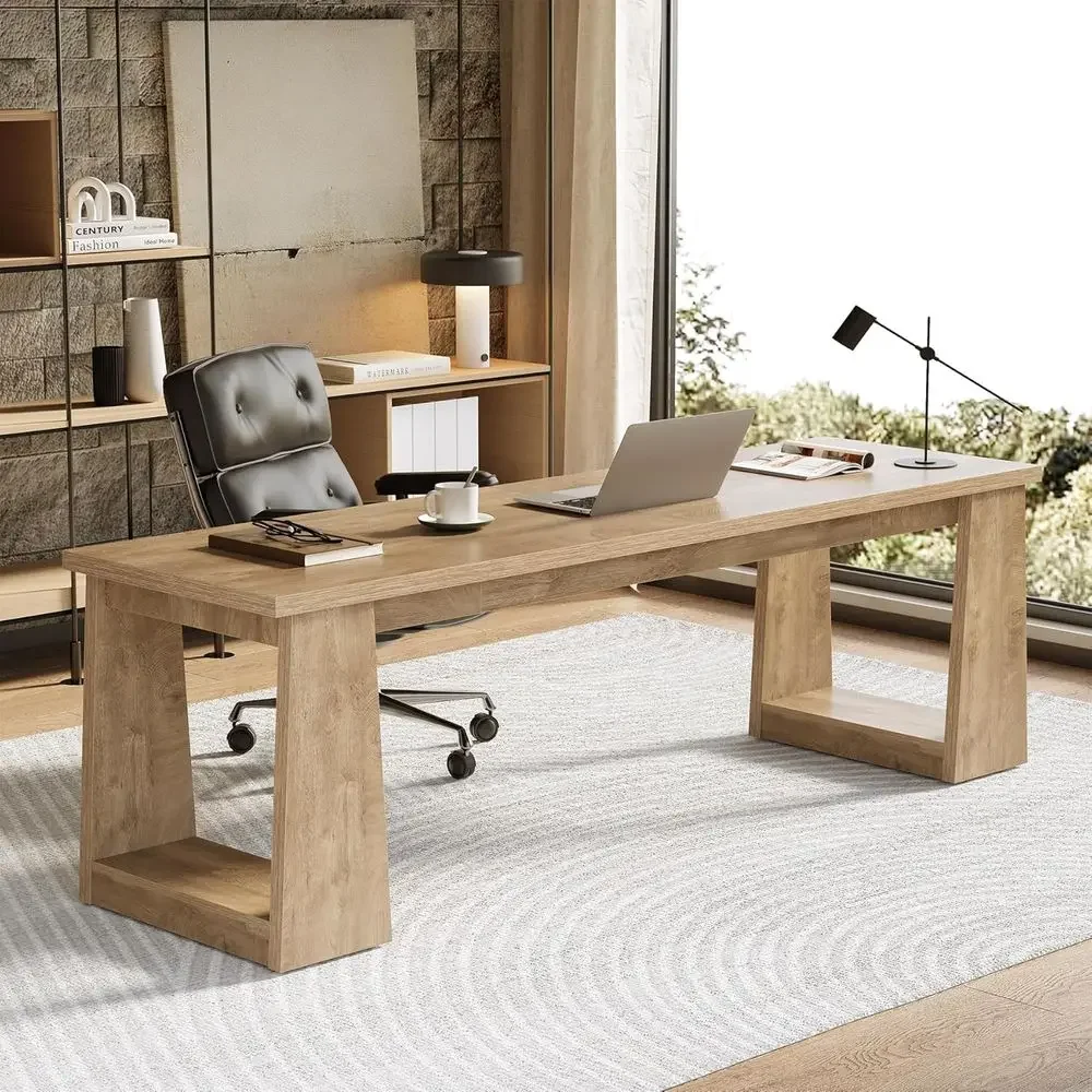 Home Office With Two Desks - Scrivania Rustica Marrone per Due Persone,