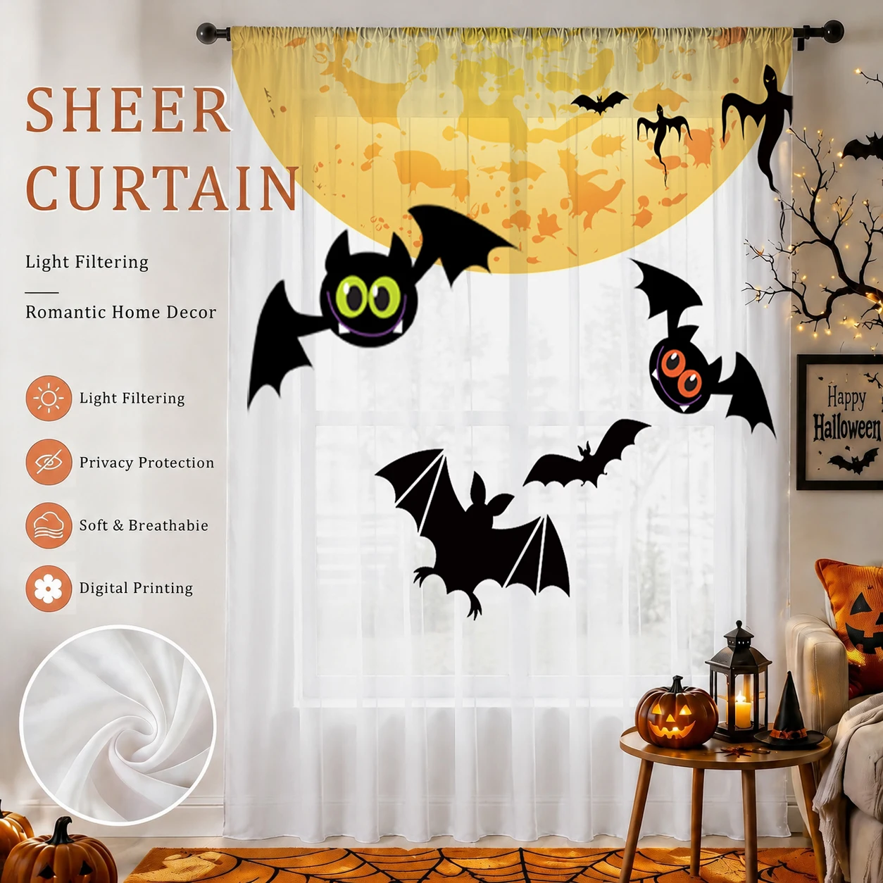 Home Office Youtube - Tenda Trasparente Sfumata per Halloween, Voile